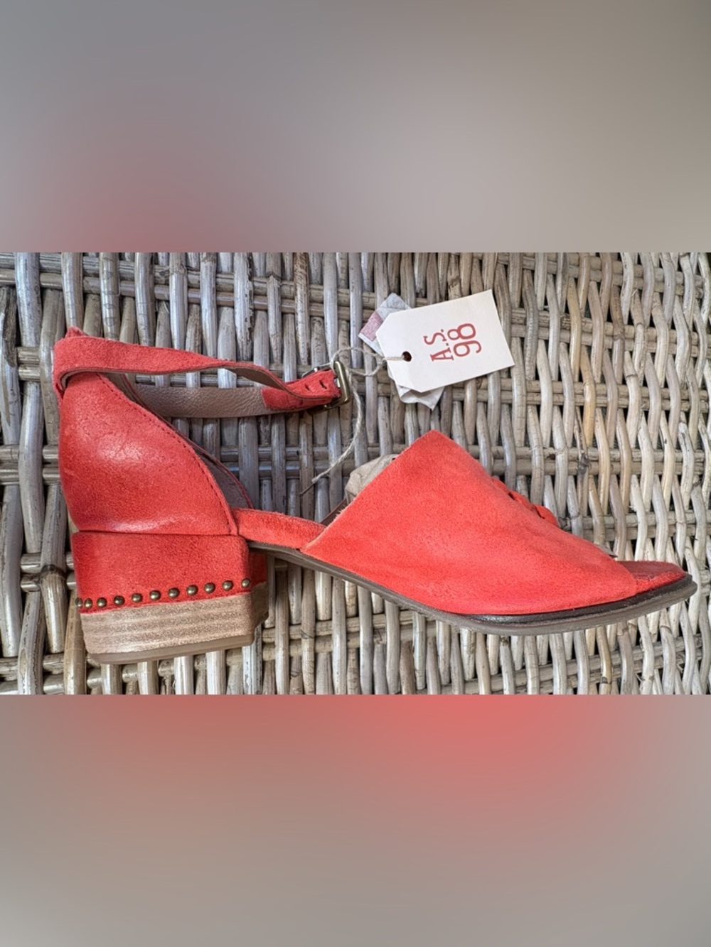 A.S.98 Women's Red Suede Open-Toe Ankle Strap Sandals in - Picture 9 of 11